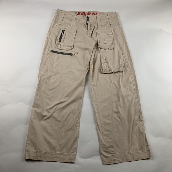 Johnny Was Tan Lightweight Poplin Wide Leg Cargo Pant 6 - Picture 1 of 9